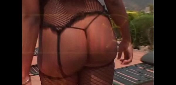  Brunette in fishnet stockings Sydnee Capri allow black cock to explore all her holes